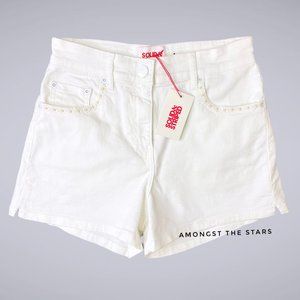 Solid & Striped Daisy Trim High Waisted White Denim Shorts